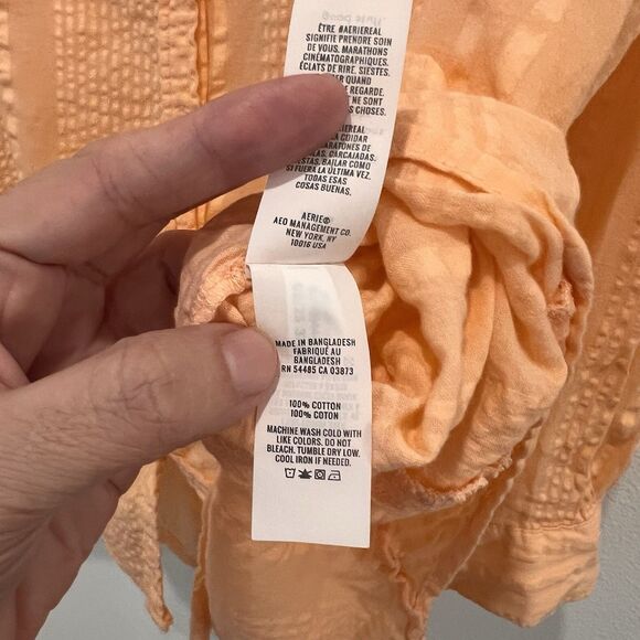 Aerie Seersucker Peach Coverup Oversized Textured Button Down Sz Xl Preppy Beach - Picture 5 of 8